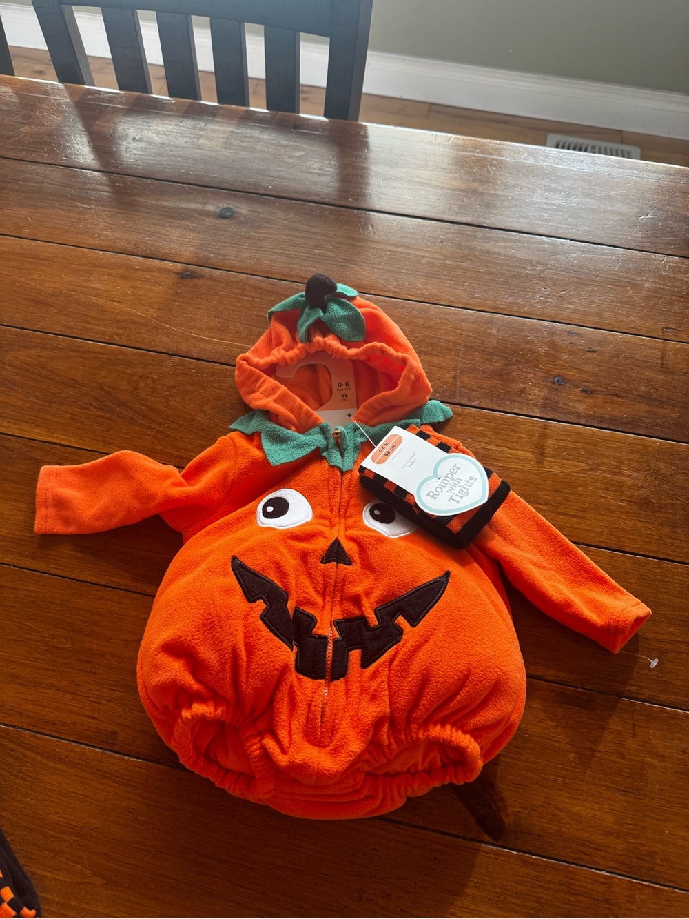 Primark Orange Pumpkin Hooded Kids Costume with Green Leaf Trim